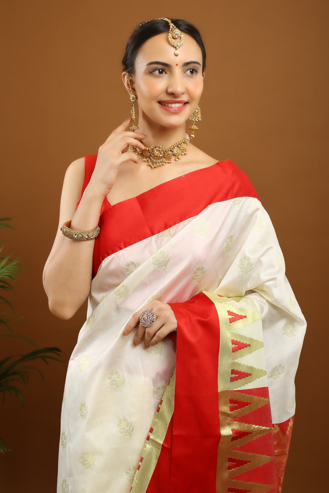 Cotton Border Design White Saree For Durga Puja|Anjoli|Suta